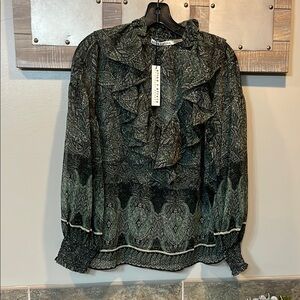 Alice & Olivia Julius Ruffle Blouse Long Sleeve Tunic Top Bohemia Size XS NWT